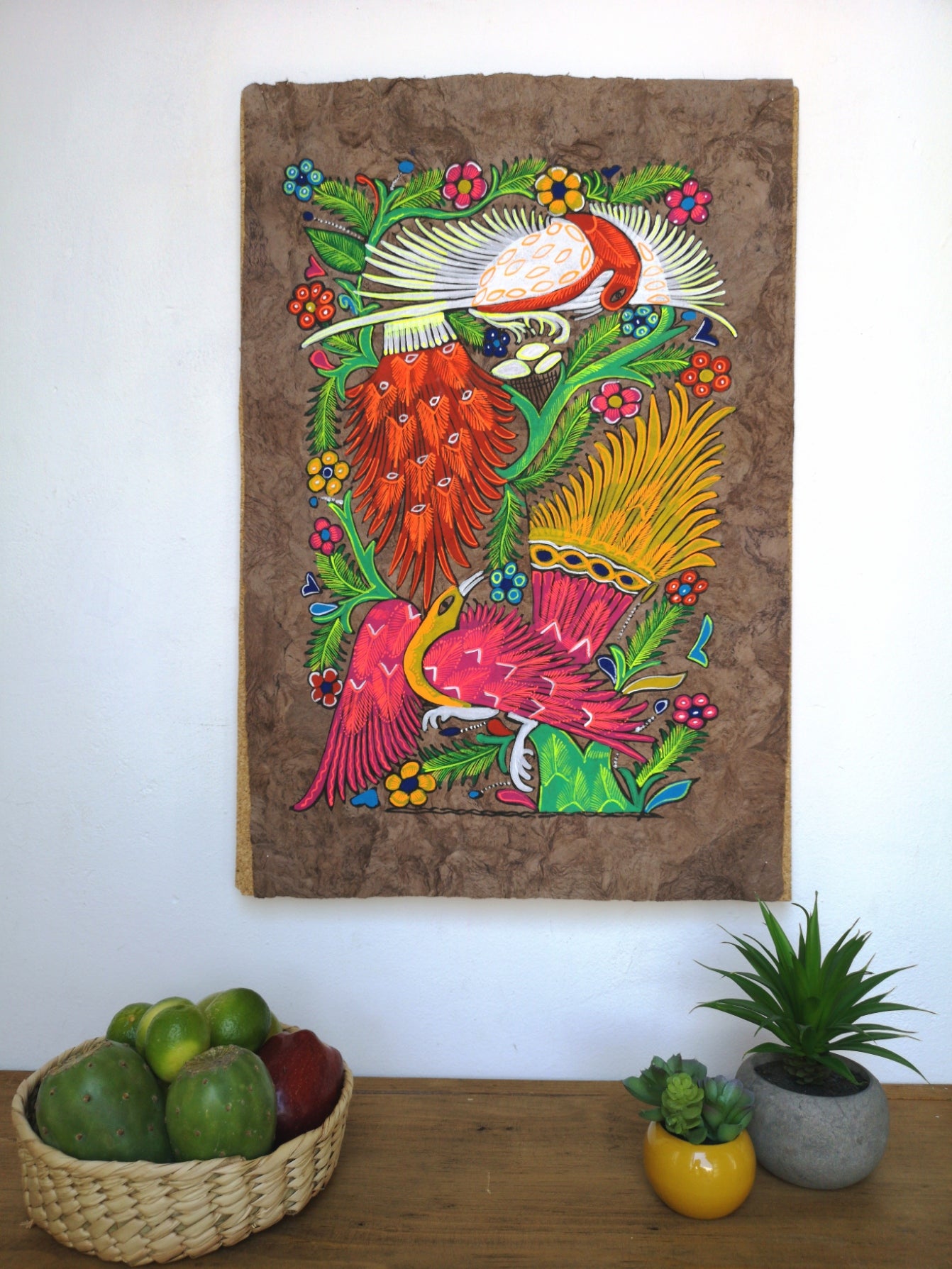 Tropical Peacocks - Bark Painting 24"x16"