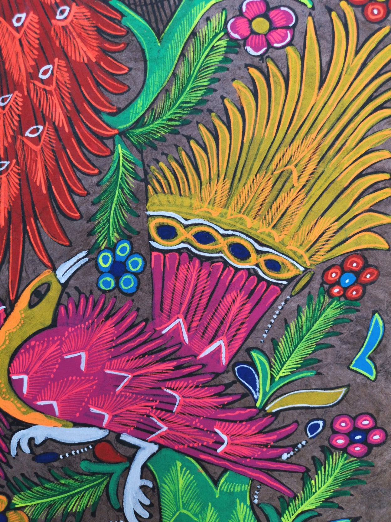 Tropical Peacocks - Bark Painting 24"x16"