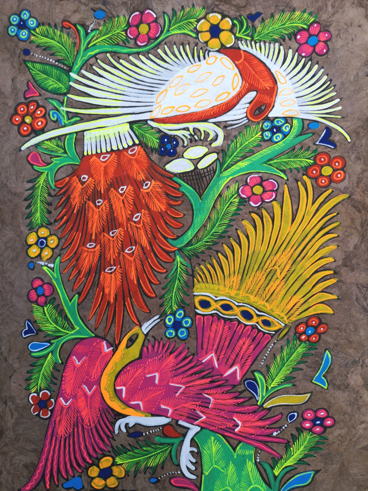 Tropical Peacocks - Bark Painting 24"x16"