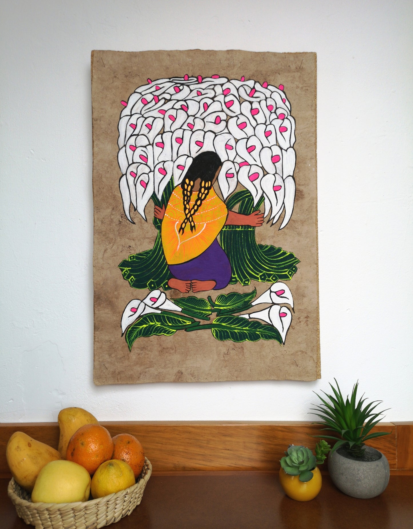 Calla Lily Flower Seller - Bark Painting 24" x 16"