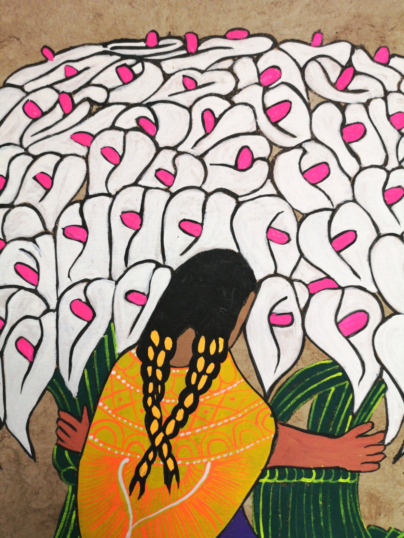 Calla Lily Flower Seller - Bark Painting 24" x 16"
