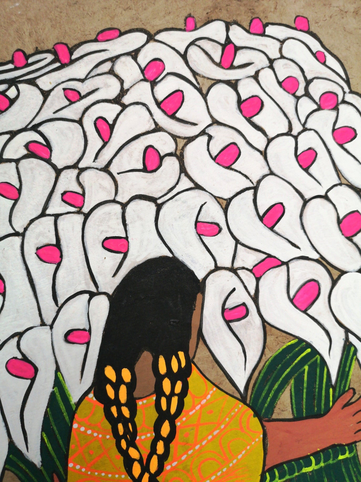 Calla Lily Flower Seller - Bark Painting 24" x 16"