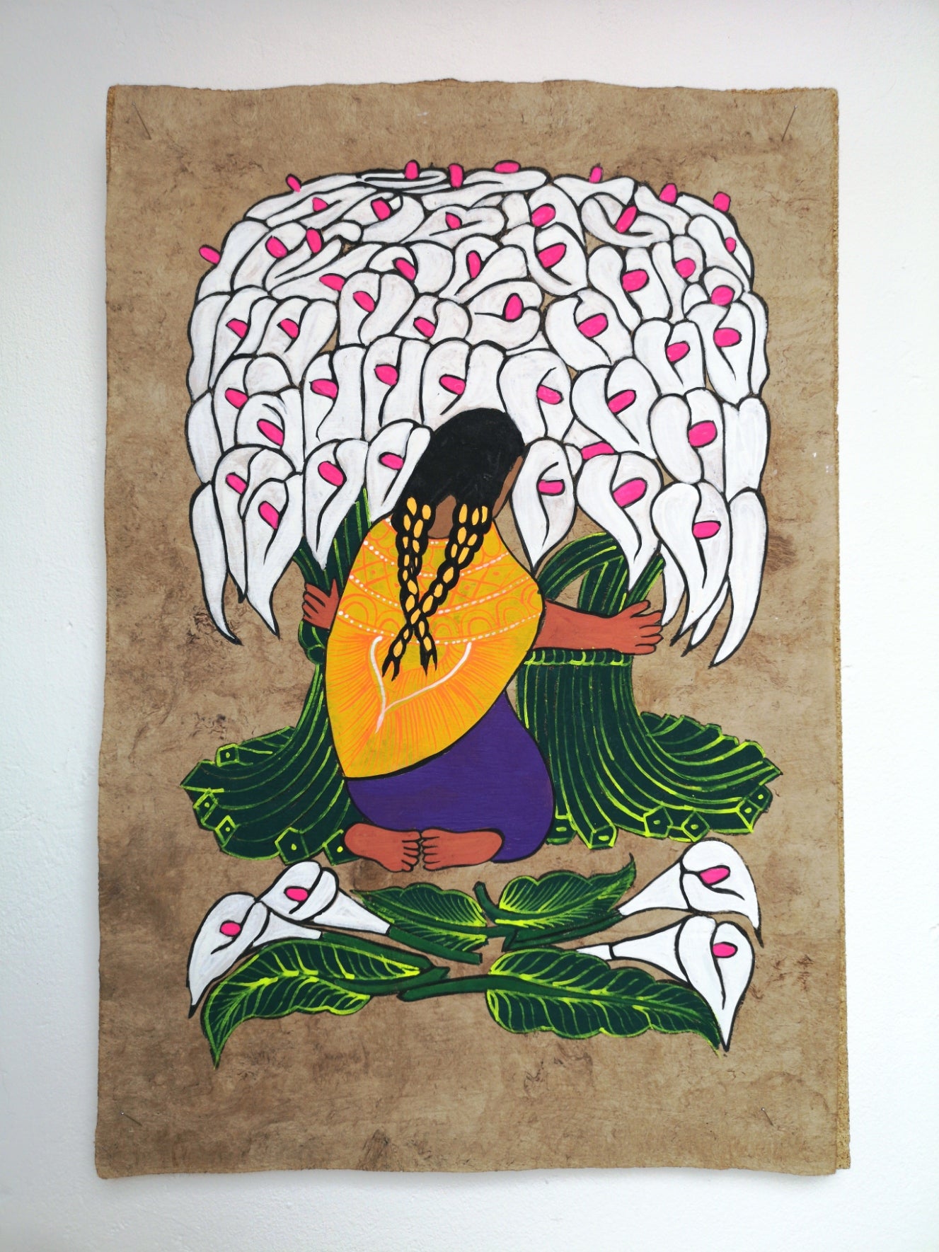 Calla Lily Flower Seller - Bark Painting 24" x 16"