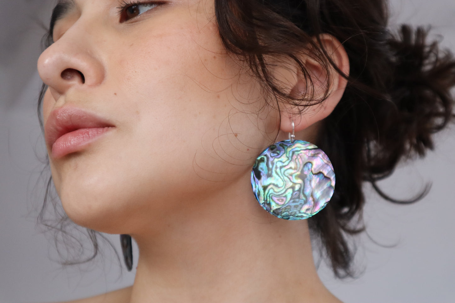 Natural Abalone Disc Earrings Sterling Silver