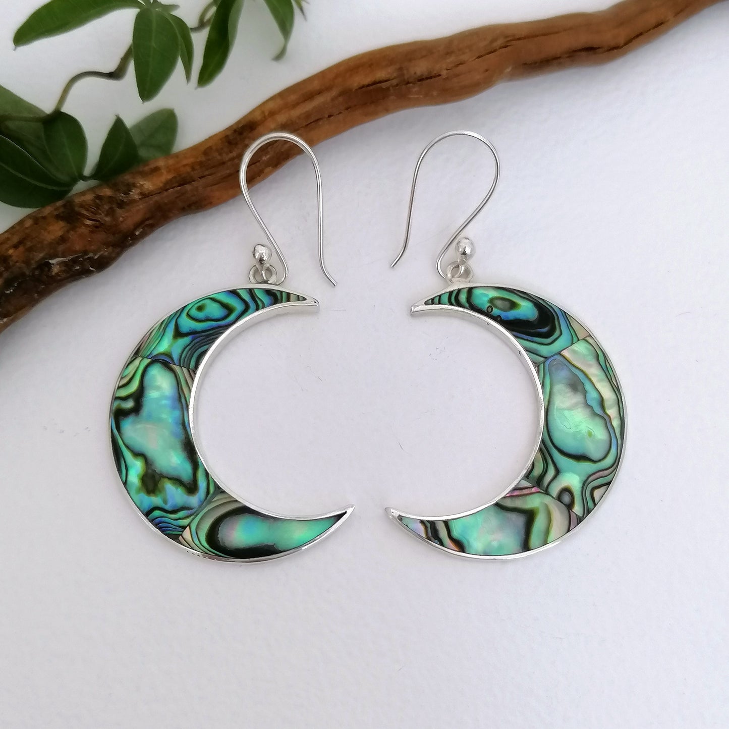 Abalone Crescent Moon Earrings