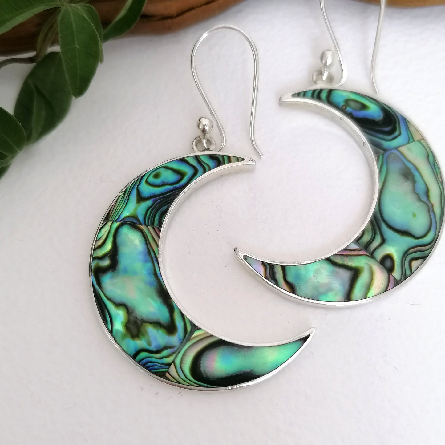 Abalone Crescent Moon Earrings