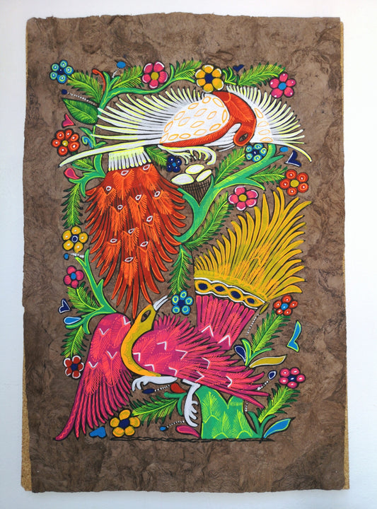 Tropical Peacocks - Bark Painting 24"x16"
