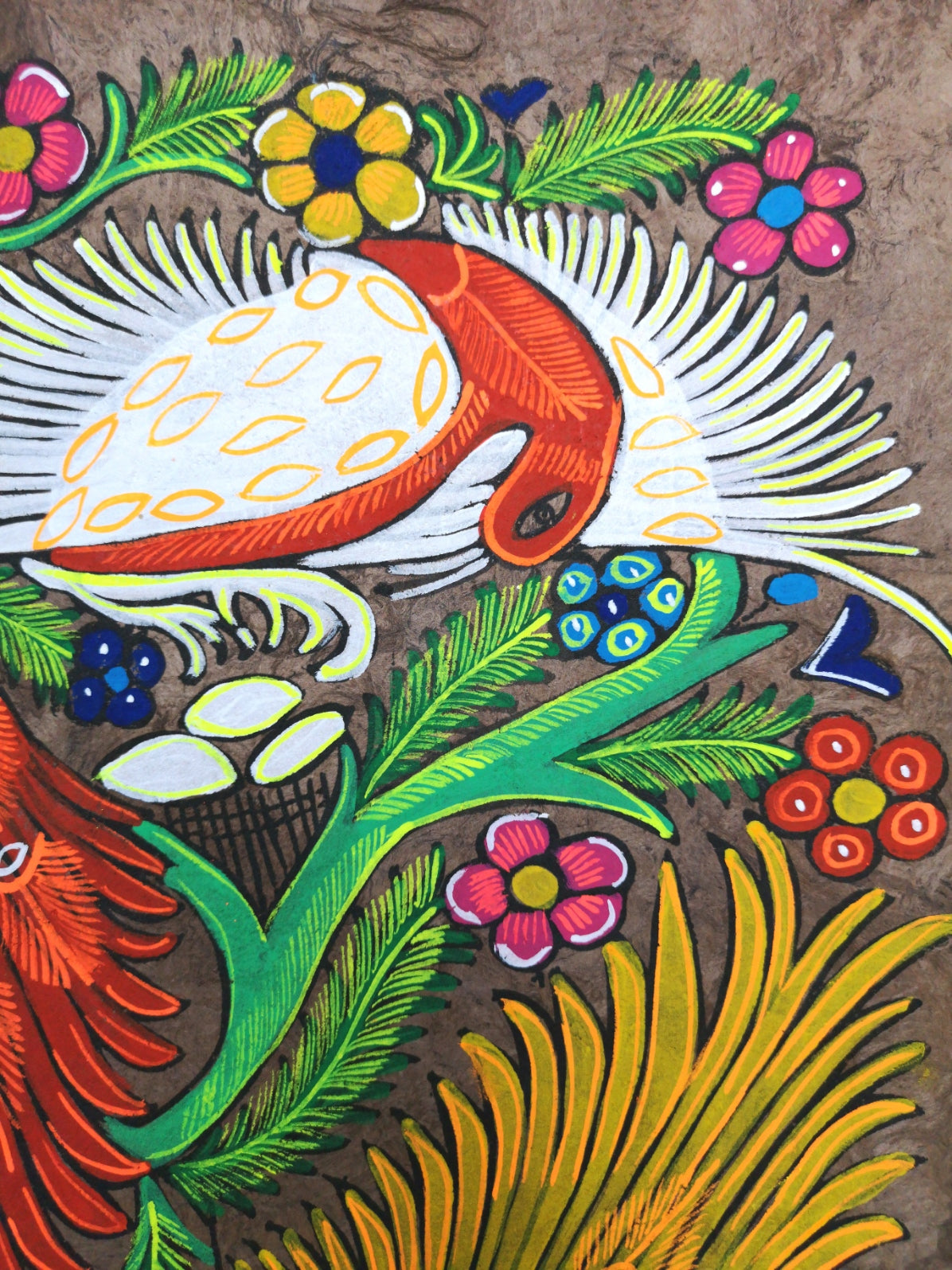Tropical Peacocks - Bark Painting 24"x16"