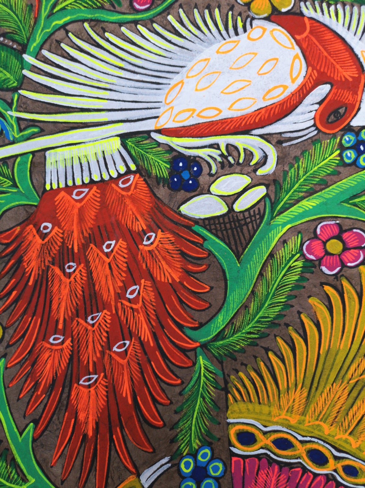 Tropical Peacocks - Bark Painting 24"x16"