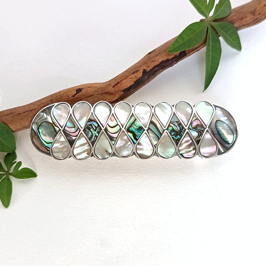 Art Nouveau Abalone Mother of Pearl Hair Barrette - Handcrafted Artisan Shell Inlay