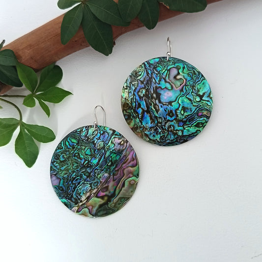Natural Abalone Disc Earrings Sterling Silver