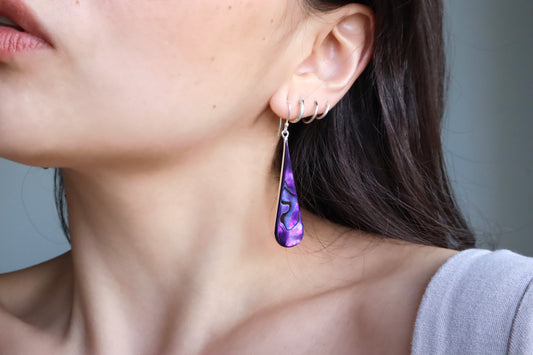 Iridescent Purple Abalone Teardrop Earrings