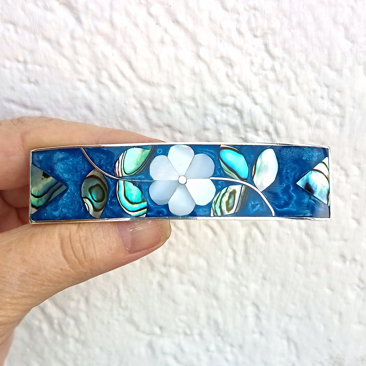 Mother of Pearl & Teal Enamel Hair Barrette