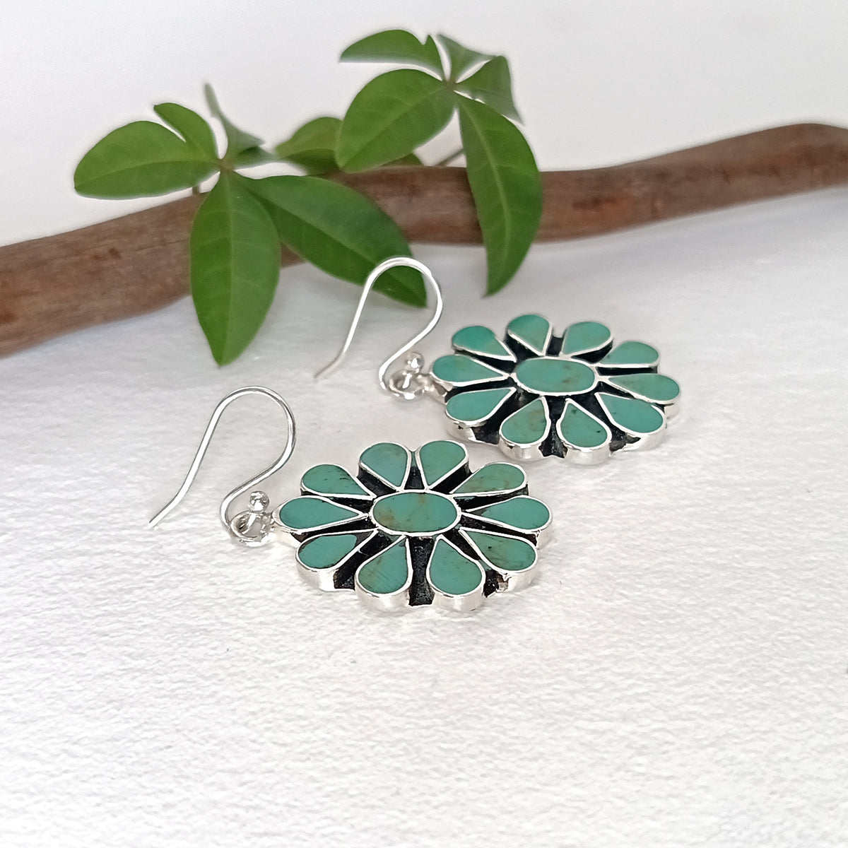 Boho Flower Earrings - Handcrafted Enamel Inlay