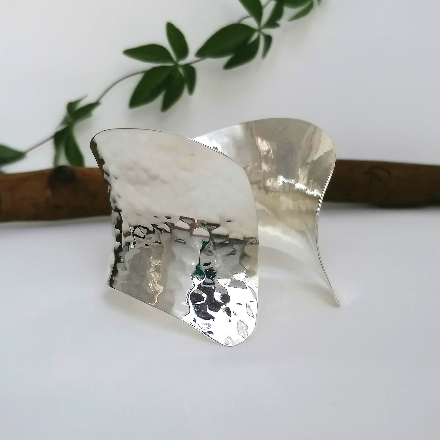Wide Hammered Wave Cuff