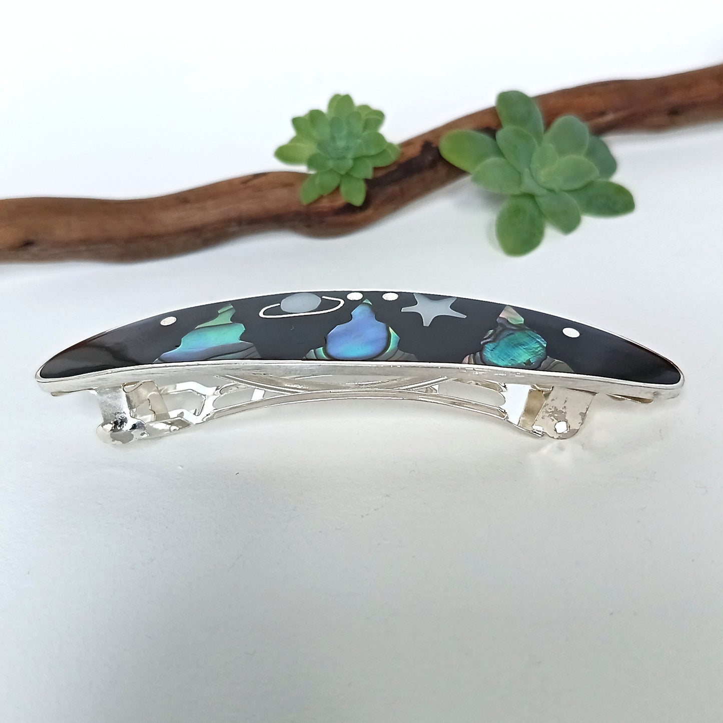 Starry Night Barrette Shell Inlay