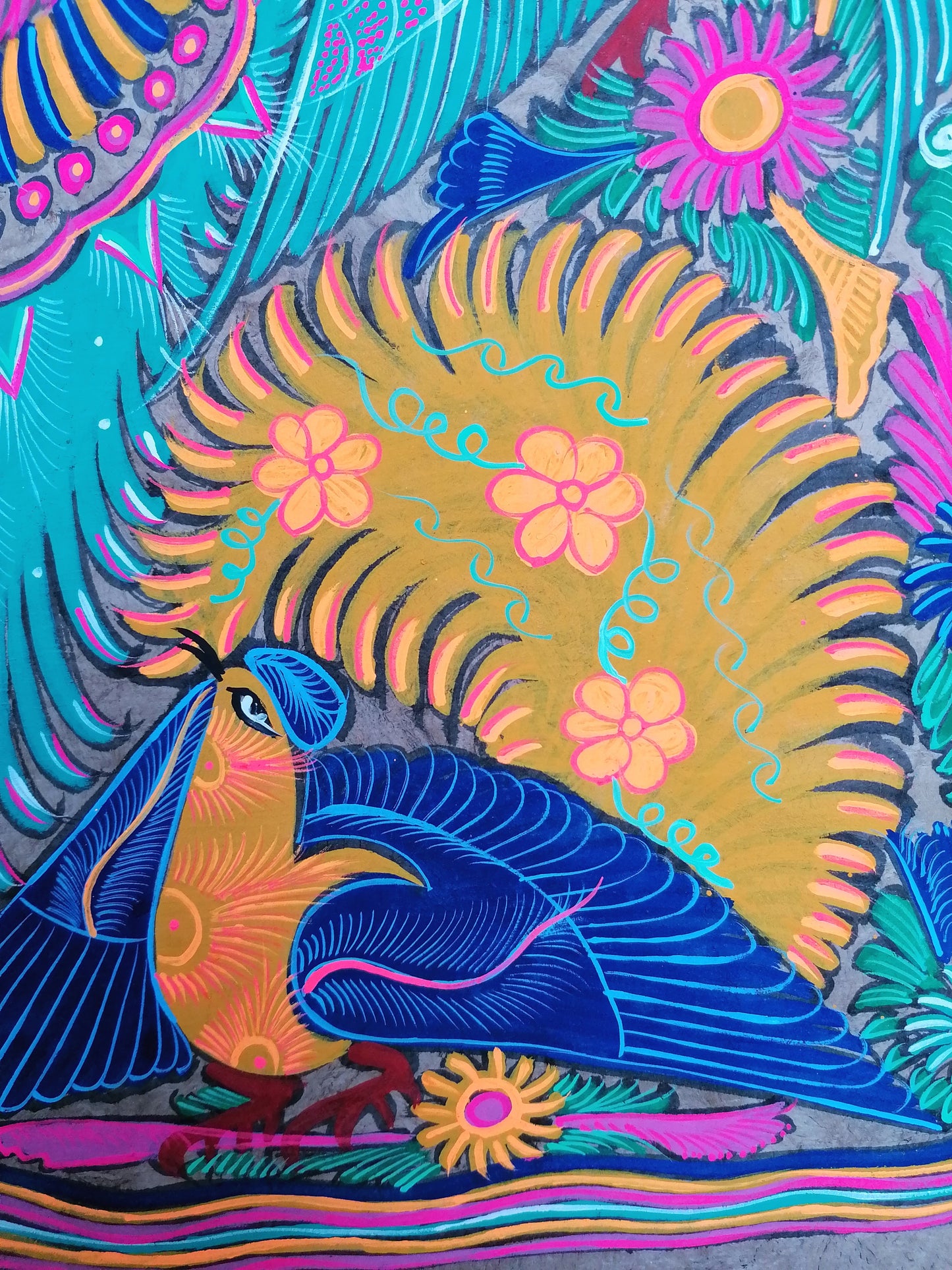 Tropical Peacocks - Bark Painting 24"x16"
