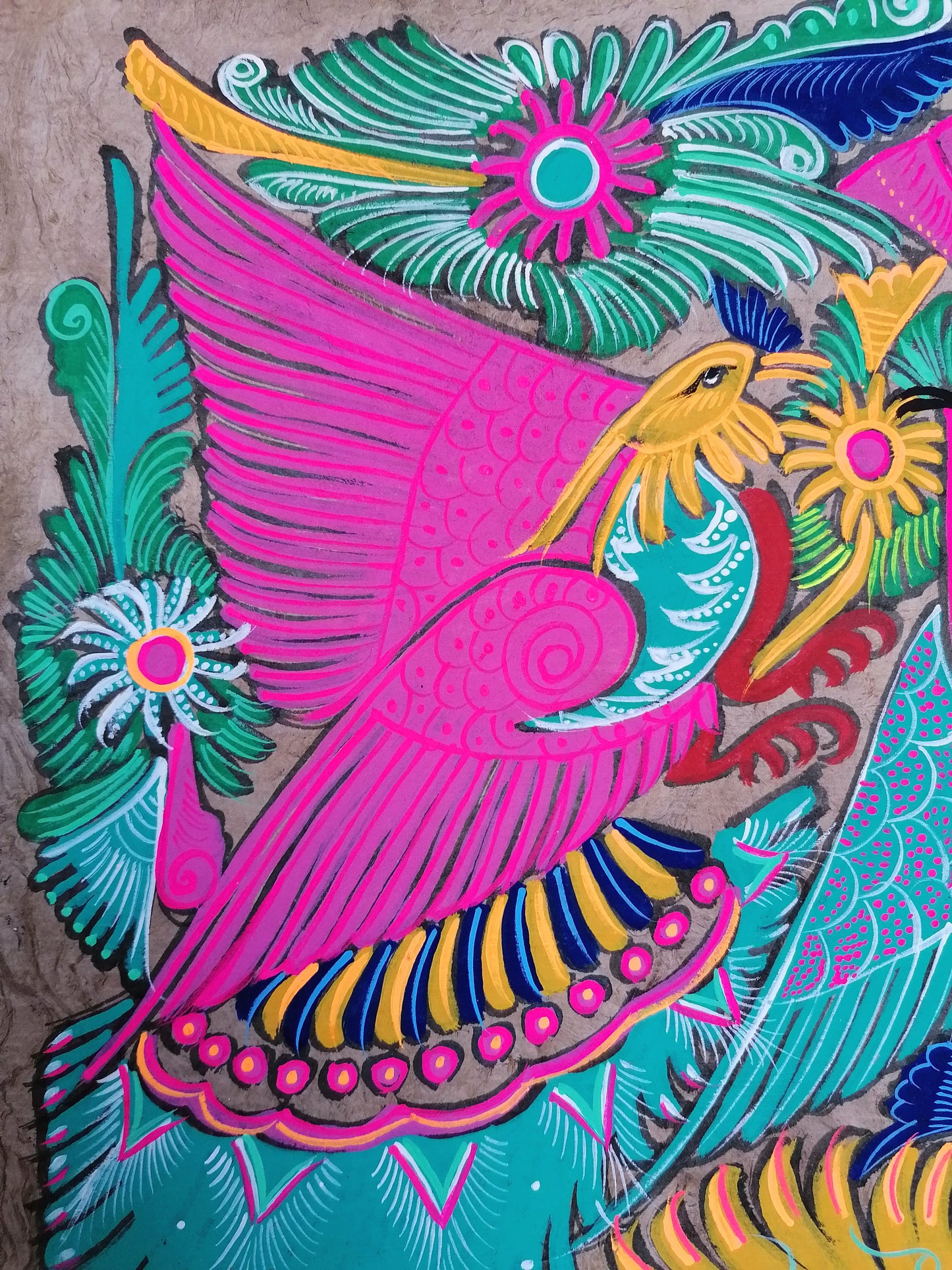 Tropical Peacocks - Bark Painting 24"x16"