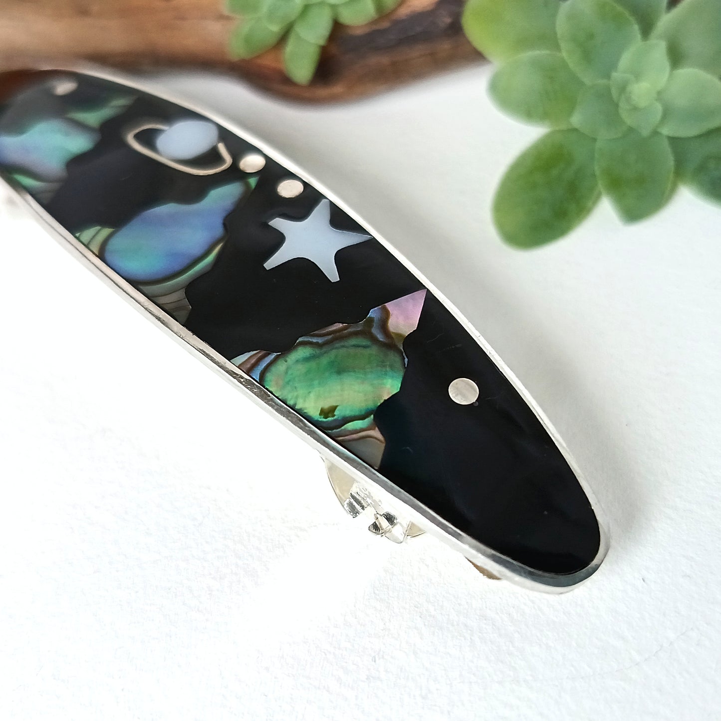 Starry Night Barrette Shell Inlay