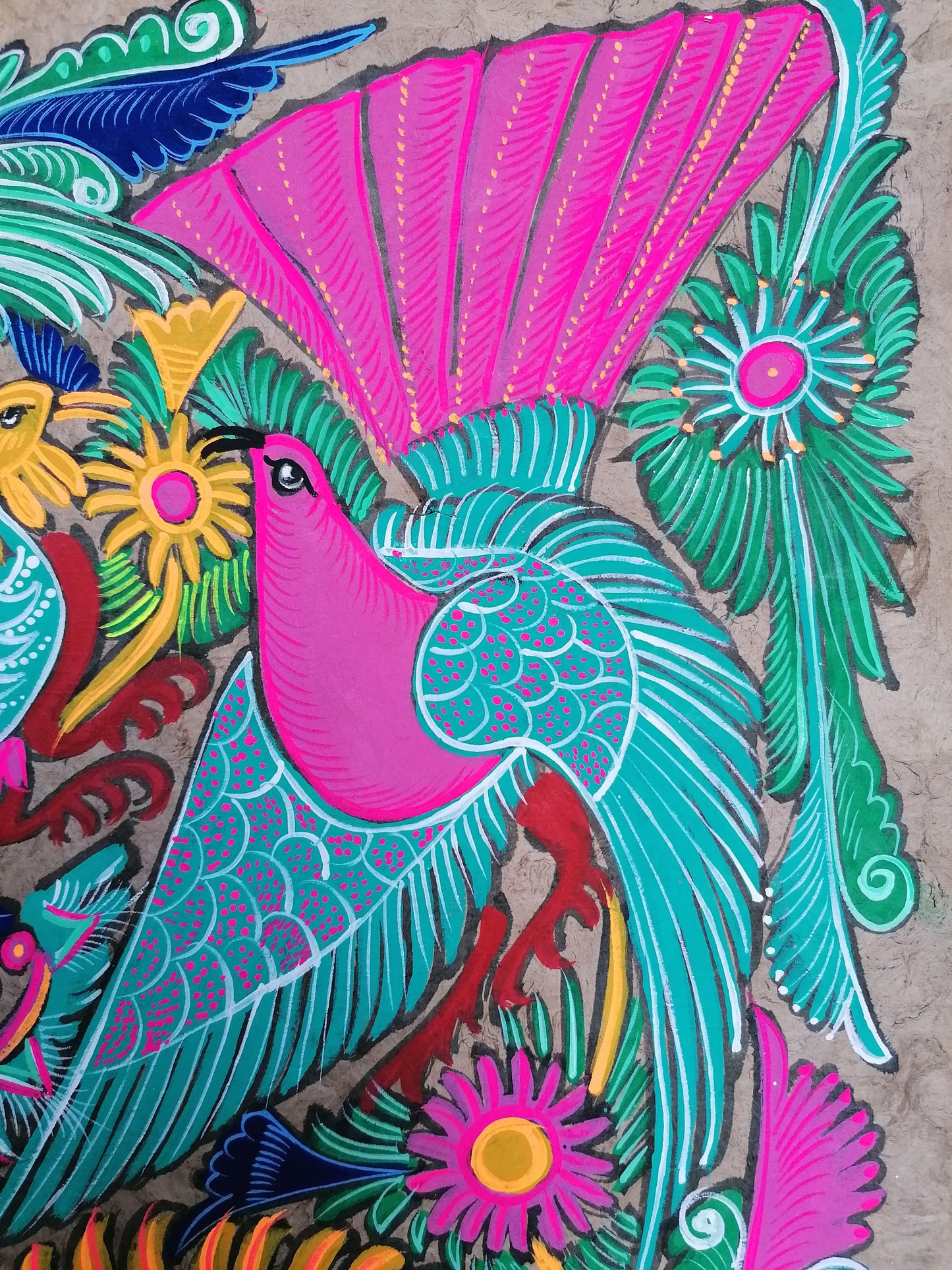 Tropical Peacocks - Bark Painting 24"x16"